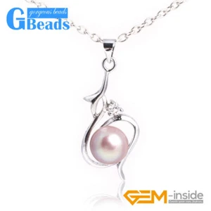Necklace Freshwater Pearls White Gold Plated Heart Pendant Jewelry Charm 9-10mm - Picture 1 of 29