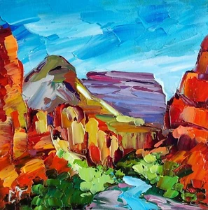 Original oil painting Zion Utah artwork National Park Landscape mini art 4*4 in - Picture 1 of 11