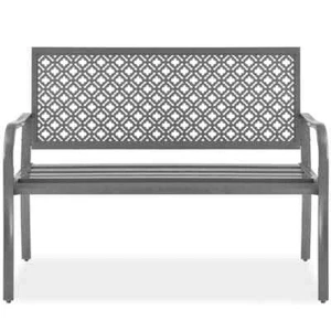 2-Person Gray Metal Outdoor Geometric Garden Bench - Picture 1 of 7