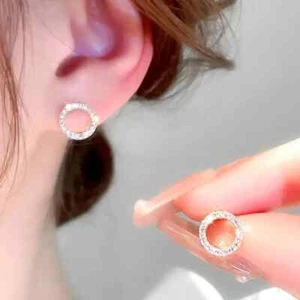 Fashion Silver Toned Shiny Round Rhinestone Earrings Jewelry Women Gift New - Picture 1 of 3