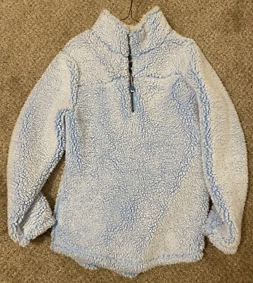 Light Weight Sherpa Sweater Pullover Quarter Zip Comfy Fleece Small Blue Spring - Изображение 1 из 4