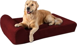 Barker Beds Headrest Dog Bed for Large Sized Dogs (Large Burgundy) 7" Thick Soft - Picture 1 of 8