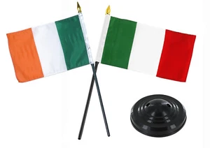 Italy Italian w/ Ireland Irish Flag 4"x6" Desk Set Table Stick Black Base - Picture 1 of 1