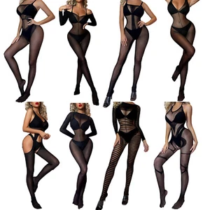 Women’s Full Body Bodysuit See Through Bodystockings Crotchless Lingerie Sheer - Picture 1 of 69