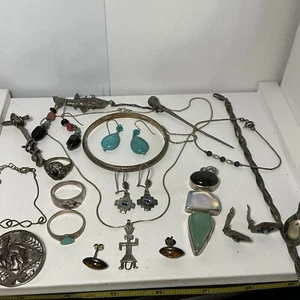 Lote de anillos pendientes pulseras vintage de plata de ley 925 107 gramos listos para usar - Imagen 1 de 22