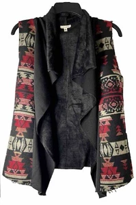 Anama Cascade Vest Southwestern Aztec Faux Fur Lined Raw Hem Women Medium - Picture 1 of 13