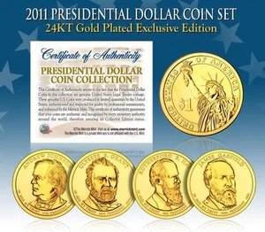 2011 U.S. MINT 24K GOLD PRESIDENTIAL $1 DOLLAR COINS * COMPLETE SET OF 4 * - Picture 1 of 2