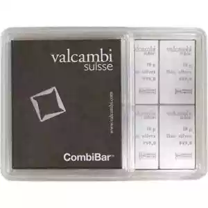 Lingot d'argent Valcambi 10 x 10 grammes CombiBar (100 grammes au total) - en carte de test - Photo 1 sur 4