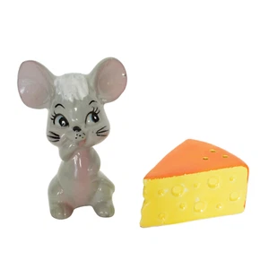 Ratón y queso agitadores de sal y pimienta Enesco Japón gris porcelana ratón - Imagen 1 de 4