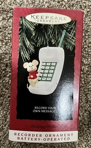 1994 Hallmark Holiday Hello souris sur téléphone souvenir ornement enregistrement message - Photo 1/4