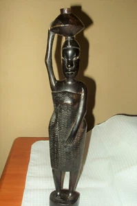 AFRICAN Tribe Tribal WOOD HAND CARVED Female Woman SCULPTURE FIGURINE KENYA 14" - Picture 1 of 5