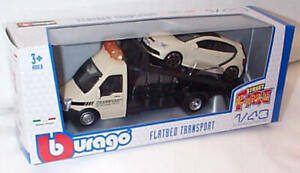 Flatbed Car Transporter + Vw Polo Gti 1.4 white  1:43 scale burago New in Box