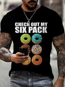 T-shirt corta uomo taglie forti elegante casual con grafica ciambella, realizzata al 95% - Foto 1 di 6