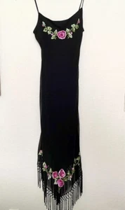 Betsey Johnson Y2K 90s Vintage Silk Floral Beaded Slip Whimsigoth Dress Fairy - Picture 1 of 10