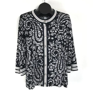 Bob Mackie Wearable Art 3/4-Sleeve Knit Cardigan Women's Large Floral Paisley - Picture 1 of 11