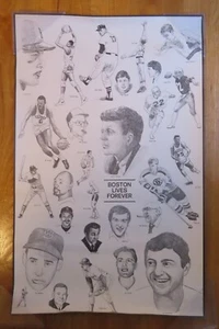 Rare BOSTON LIVES FOREVER Poster RED AUERBACH LARRY BIRD WILLIAMS ORR HAGLER JFK - Picture 1 of 10
