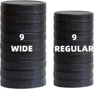 18 Pack Black Plastic Mason Jar Lids with Silicone Rings, 9 Wide Mouth & 9 Re... - Picture 1 of 6