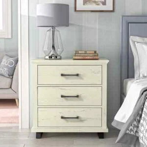 Modern Farmhouse Saw Cut Off White 3-Drawer Nightstand - Picture 1 of 7