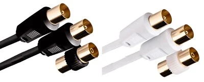 Fly lead Coax Cable connect TV to Aerial Coaxial Male plug with female adapter - Image 1 of 4