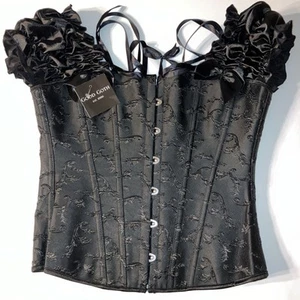 GOOD GOTH Black Corset Size 28-32 Hook & Eye Front, Lace Up Cinch Back - Picture 1 of 8