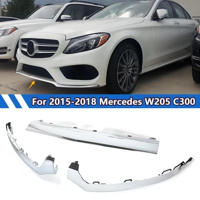 Chrome Front Bumper Lip Molding Trim Cover For Mercedes Benz W205 C300/250 15-18 - Изображение 1 из 4