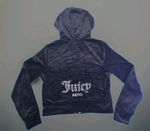 Juicy Couture Aeropostale Velour Glitzer Reißverschluss Hoodie schwarz Strass Damen Large - Bild 1 von 5