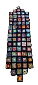 Vtg Granny Squares Rainbow Knit Kitschy Crochet Afghan Blanket Table Runner READ - Picture 1 of 7