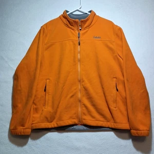 Cabelas Mens Fleece Jacket Long Sleeve Orange Full Zip Mock Front Lined - Picture 1 of 12