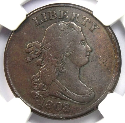 1808/7 Draped Bust Overdate Half Cent 1/2C C-2 - Certified NGC XF Details (EF) - Image 1 of 4