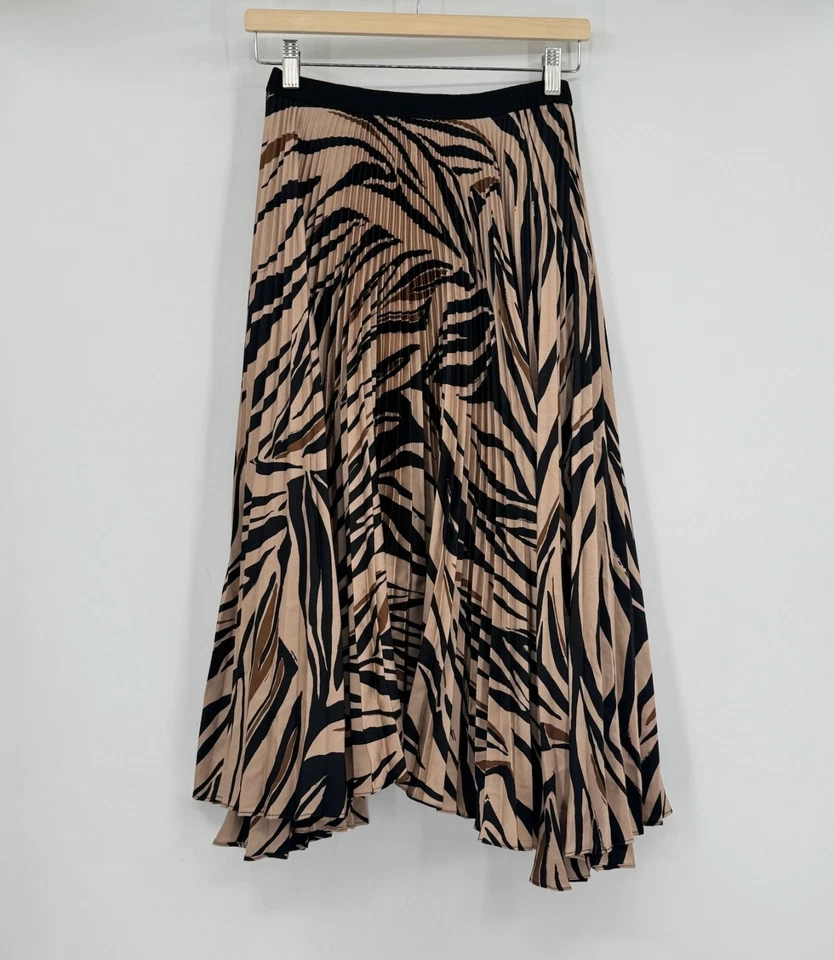 Falda Bailey 44 Negra Tostada Logan Plisada Estampado Cebra Asimétrica Línea A Talla S Foto 1 de 3