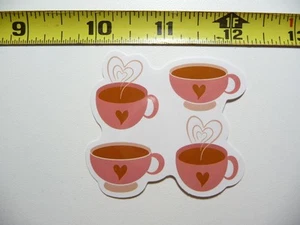 4 HEART COFFEE CUPS DECAL STICKER BEVERAGE MORNING WAKE UP FUN - Picture 1 of 1