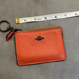 COACH Coin Purse ID MINI SKINNY Wallet Leather Metallic Orange Key Chain - NWT - Picture 1 of 4