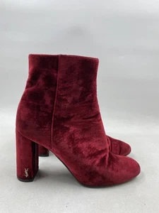 Yves Saint Laurent Red Velvet Ankle Boots W 6 - Picture 1 of 12