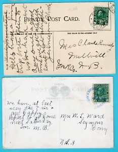 Kanada 2 Stück 1912-13 mit interessanten (Zug-)Abstempeln - Bild 1 von 2