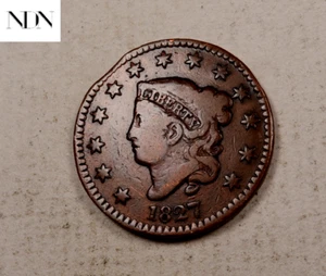 1827 Coronet Kopf großer Cent (abgeschnittener Fehler) - Sehr guter Zustand/fein - #LC218 - Bild 1 von 5