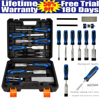 Wood Chisel Set 10 Pieces Woodworking Tools Sharpening Stone with Storage Box - Image 1 of 4