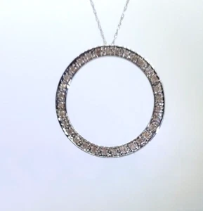 0,65ctw Diamant Ewigkeit Kreis Anhänger 10k Weißgold schwebender Tropfen 18" Kette - Bild 1 von 10