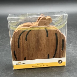 Harvest Pumpkin Decorative Coaster Wood Set 4-Piece - Picture 1 of 5