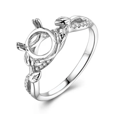 Solid 10k White Gold Round 6.5mm 0.1ct Diamonds Semi Mount Vintage Ring Jewelry - Image 1 of 4