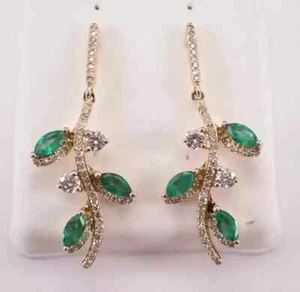 Drop Dangle Earrings Lab Created Emerald 2Ct Marquise Cut 14K Yellow Gold Plated - Picture 1 of 9