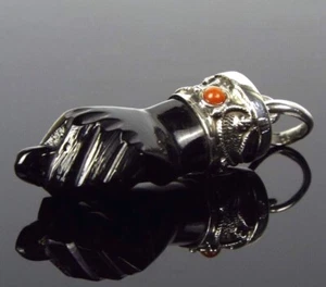 Figa Hand Natur Jet Azabache & Rot Koralle Anhänger und Sterlingsilber filigran - Bild 1 von 27