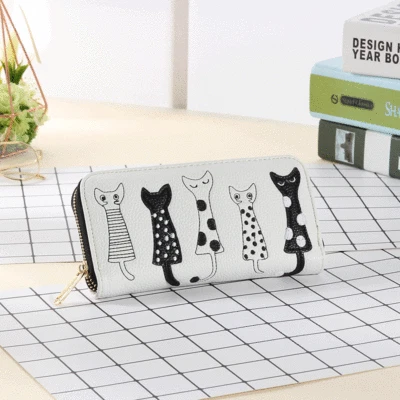 Cartera Larga Para Mujer Linda Gatos Cartera Portatarjetas de Crédito Teléfono Bolsa Bolso de Mano EE. UU. Foto 1 de 4