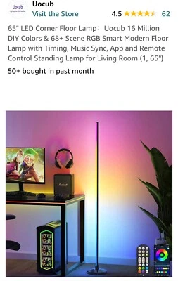 Lámpara de pie LED de esquina de 65": Uocub 16 millones de colores hágalo usted mismo y 68+ escena RGB inteligente #259 Foto 1 de 4
