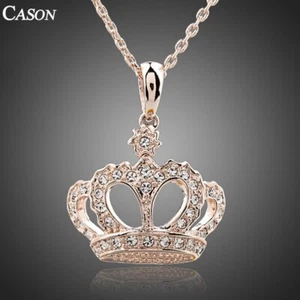Austrian Crystal Crown Chain Pendant 18K Rose Gold Plated Necklace Jewelry Gift - Picture 1 of 4