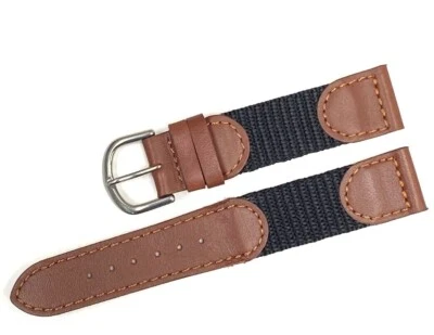 Watch Band Brown/Black Leather & Fabric, Nylon fit Timex Watches Size 18mm,19mm - Image 1 of 3