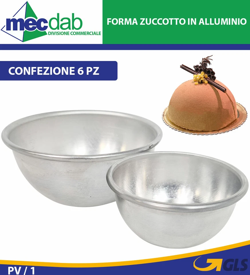 Forma Zuccotto in Alluminio Stampo Per Dolci Mezza Sfera Confezione 6 Pezzi - Immagine 1 di 1