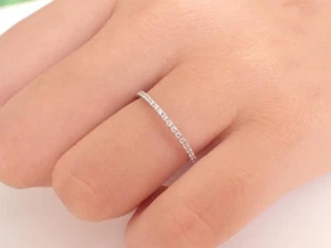 Pave Set Round 0.33CT Lab-Grown Diamond 950 Platinum Half Eternity Woman Band - Picture 1 of 11