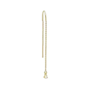 Prong Set Tiny Diamond Threader Earring 14k Yellow Gold Party Wear Jewelry Gift - Picture 1 of 5