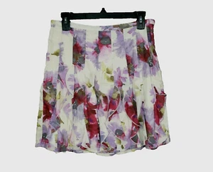 NEW Loft Size 2 Women's Cream Pink Purple Watercolor Floral Ruffle Skirt - Picture 1 of 6