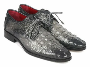 Paul Parkman Gray Crocodile Embossed Calfskin Derby Shoes (ID#1438GRY) - Picture 1 of 6
